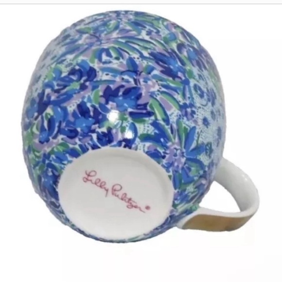 Lilly Pulitzer 12oz Ceramic Blue Floral Coffee Tea Mug Cup Gold Tone Accents - Picture 7 of 10